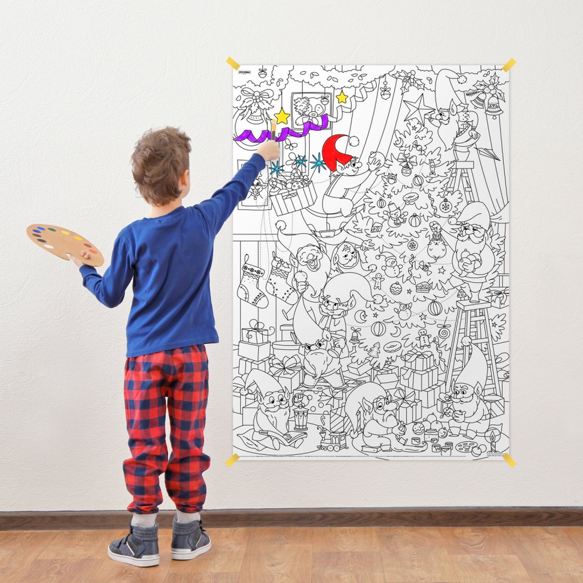 XXL Giant Kleurplaat Kerst voor Kinderen - Grote Kleurboek met Kerstmis voor Meisjes, Jongens en Volwassenen - Kleurposter 980x680 mm - Kerstboom